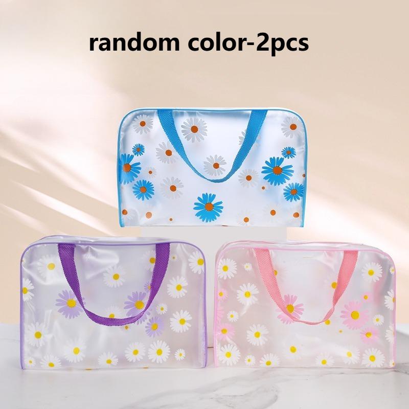 

Daisy Print Handbag, Portable Beach Wash Bag,Large Capacity Makeup Bag, PVC Frosted Swimming Bath Bag, Clothing Storage Tote Bag