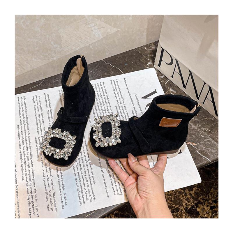 

Toddler Girls Shiny Rhinestone Leather Boots Autumn Winter Kids Thermal Boots Soft Sole Chic Princess Girls Party Boots 26 чёрный