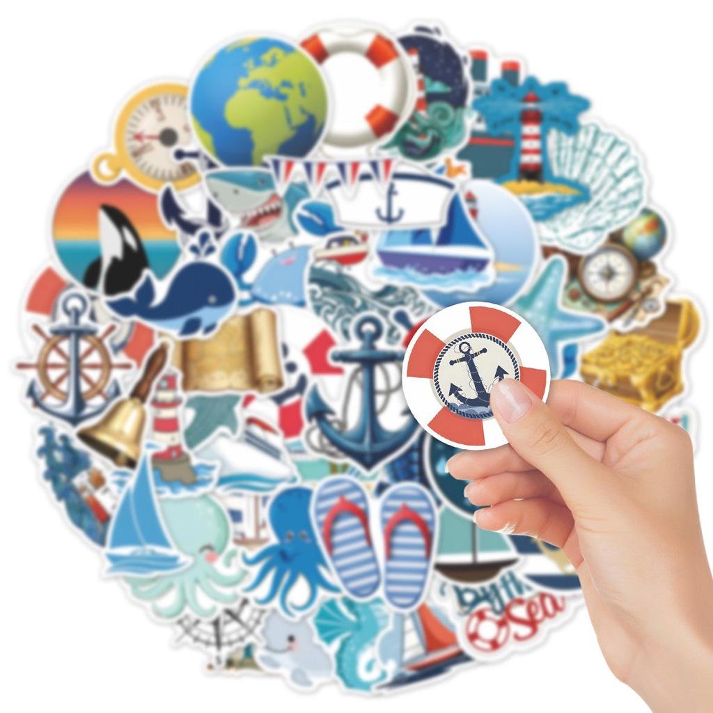 50 Nautical World Cartoon Stickers - Waterproof DIY Decals for Suitcases & Notebooks