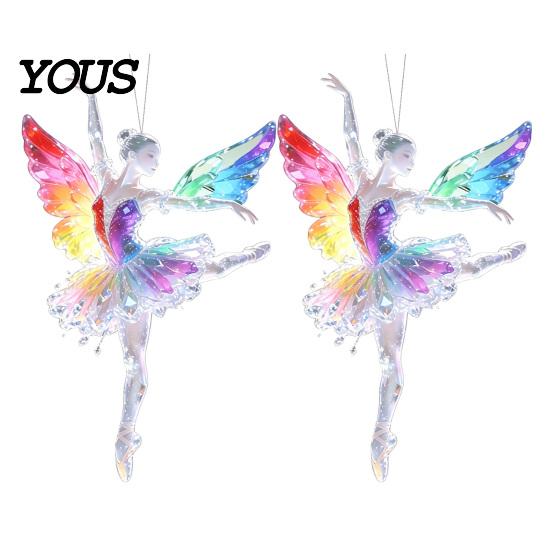 Hanging Ornaments for Trees 2Pcs Glitter Ballet Girl Keychain, 2D Acrylic Pendant Bag Backpack, Sparkling Keychain Decorative Pendants Dancer