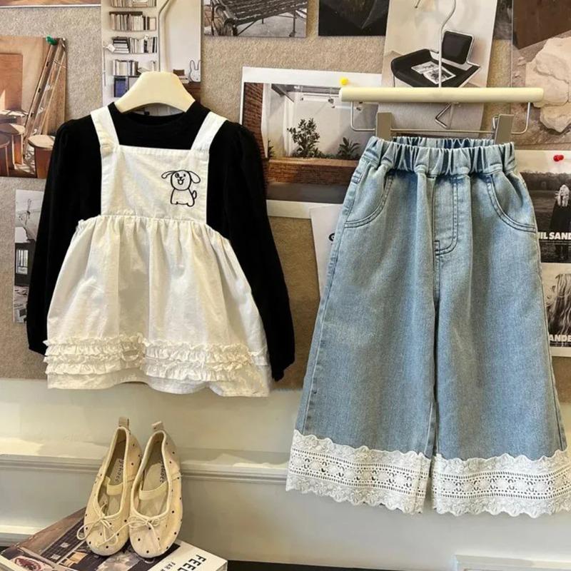 Summer  Blue Jeans Simple Kids Clothes Girls Korean Edition Fashion Lace Decoration Casual Pants