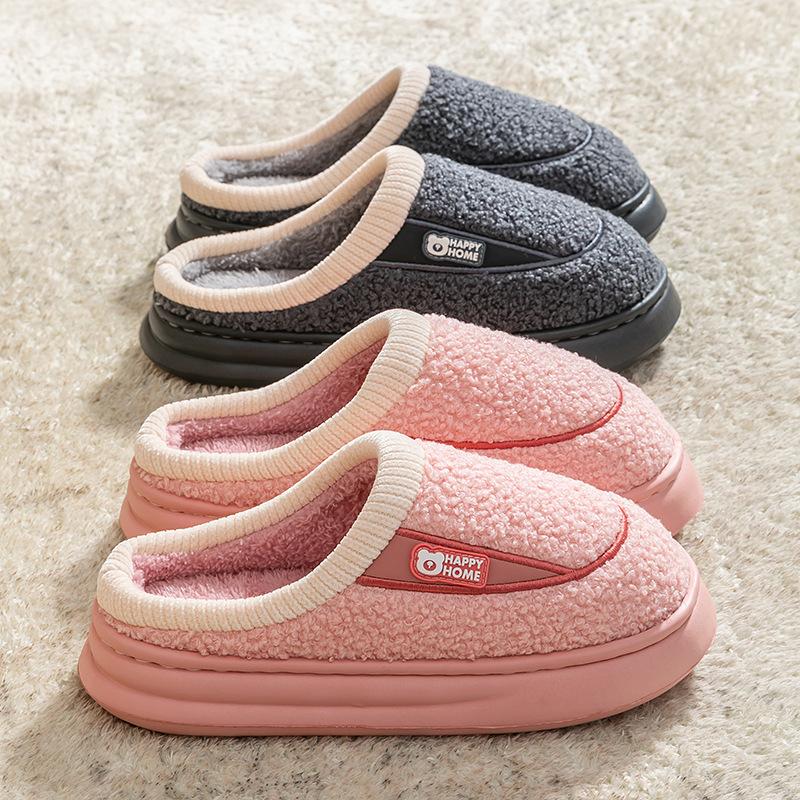Plush cotton slippers winter plush warm indoor home non-slip thick bottom couple fashion cotton mop