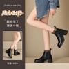 Versatile leather Martin boots women's high-heeled Chelsea boots slim platform short boots 2025 new slim boots