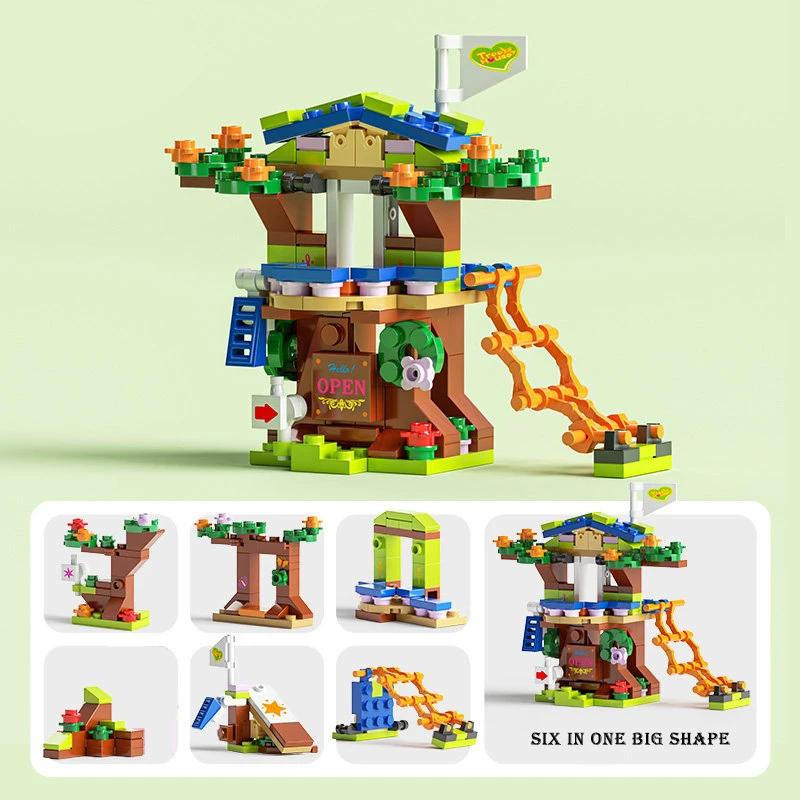 6In1 New Tree House Treehouse Blocks Girls' Castle Room Climb Slide Classic Model Building Blocks Sets Bricks Kid Gift Toys City