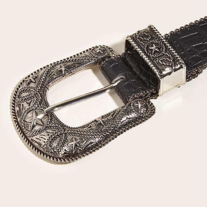 Relief Star Pattern Buckle Belts Woman Western Y2k Girls Belt for Jeans Men
