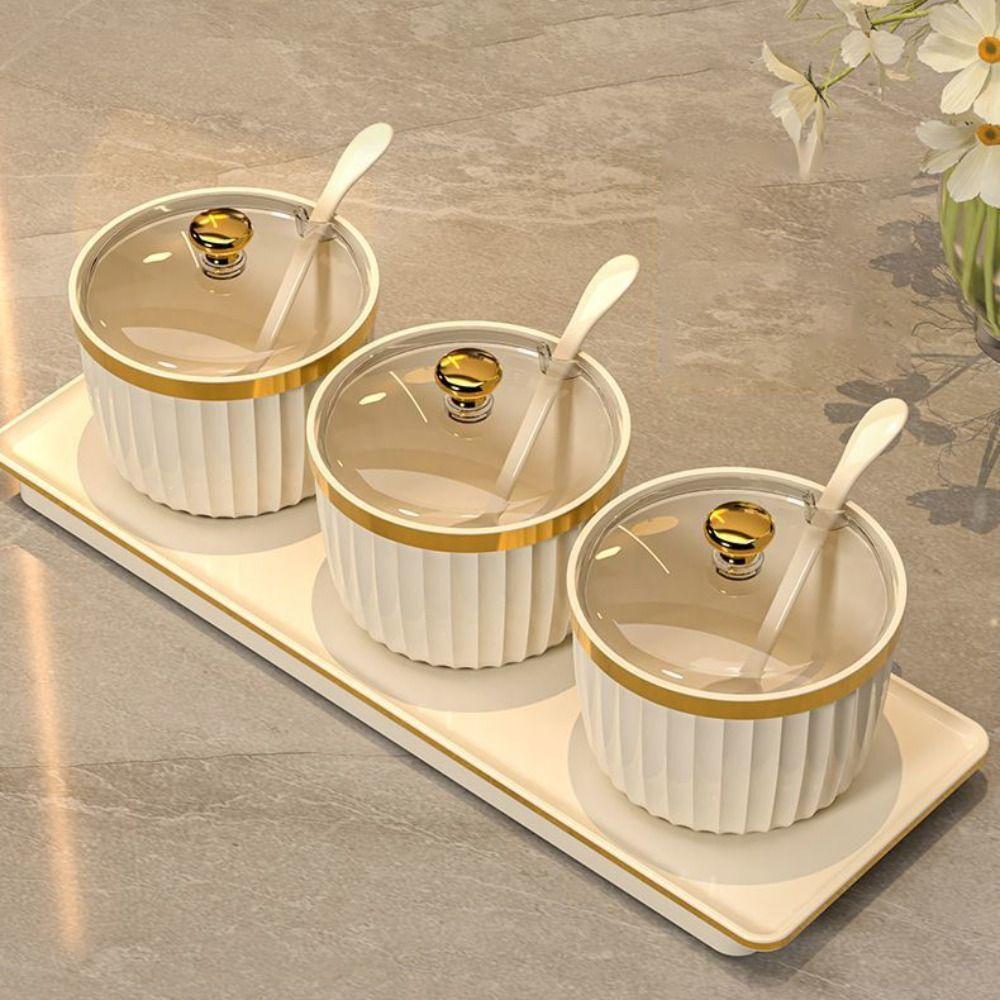 Plastic Seasoning Storage Box 3/4 Grid Salt Suger Jar Household Spice Jar  Suger