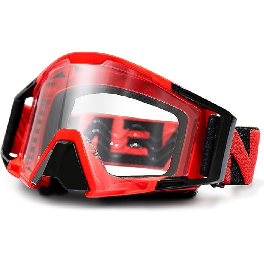 Motocross Goggles With Nose Cover - MX & ATV Off Road Dirtbike Goggles For Unisex Adult Red Frame & Clear Lens