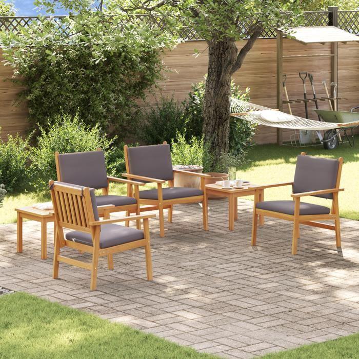 6-piece Garden Dining Set with Acacia Wood Cushions 3331816