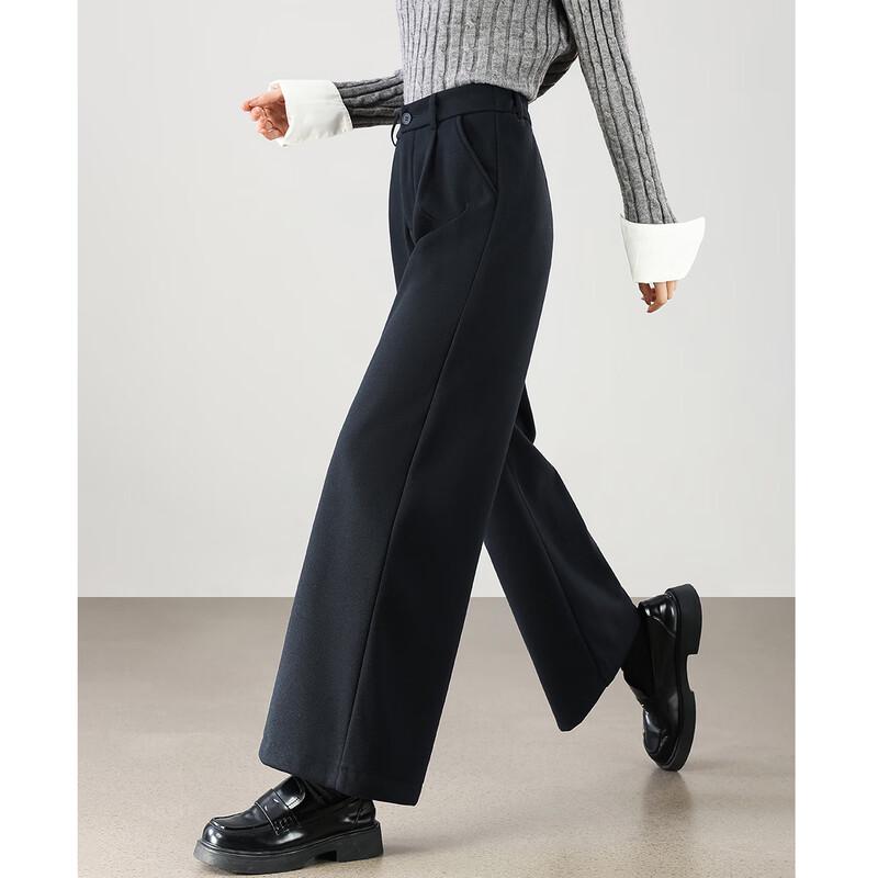 TERRE BLEUE Women's Fleece-Lined Wide-Leg Straight Casual Pants