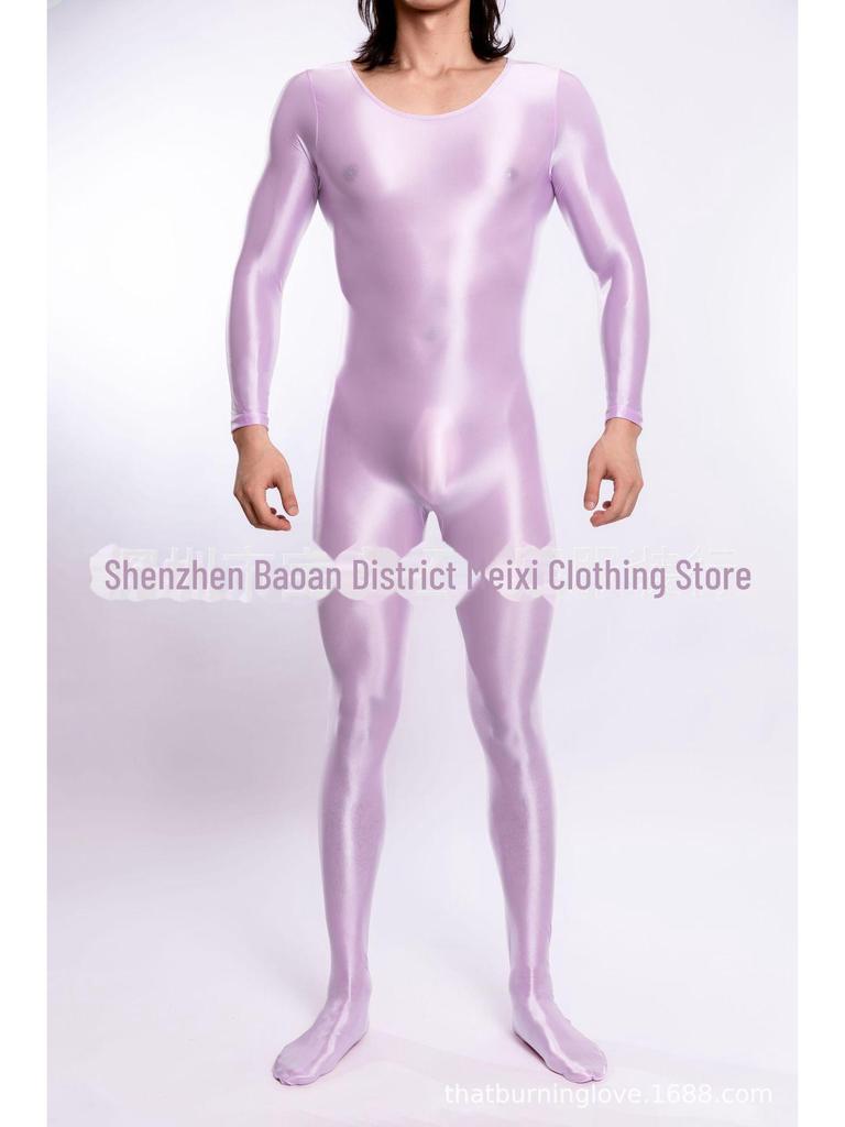 High Elastic Glossy Unisex Full-Body Jumpsuit - Large Size, Silky Luster, European & American Style, Sexy & Transparent, Smooth (Model 7076)