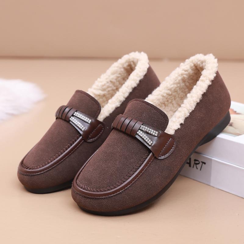 Winter Women's Fleece Lined Faux Leather Loafer Shoes With Thick Sole Outdoor  Shoes for Female Warm Fur Lined Flat Platform Shoes