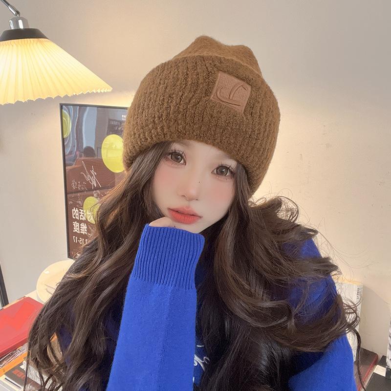Women's Autumn and Winter Hats New Face Showing Small Knitted Hat Big Head Circumference  Warm Wool Hat  Versatile Ear Protection Hat  Trendy