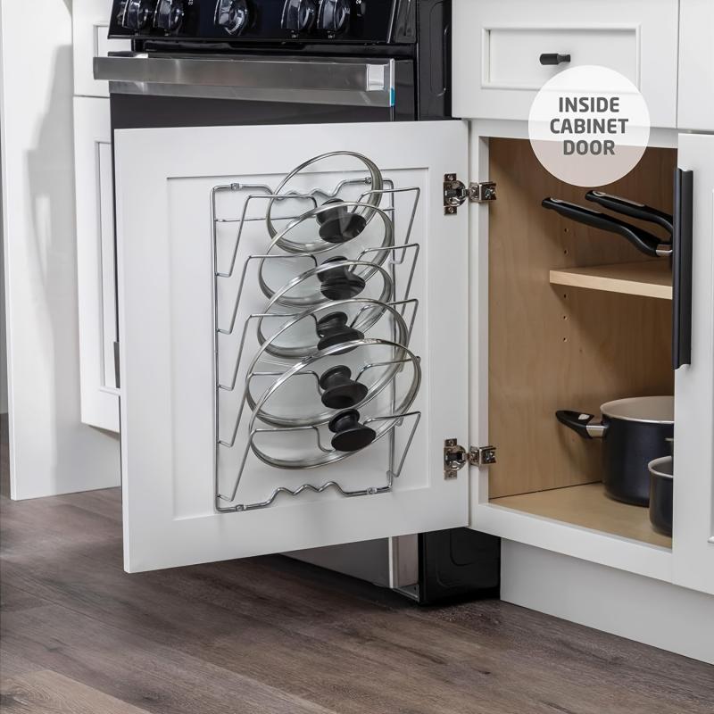 Wall-Mounted Kitchen Organizer 5-Tier Space Saving Pot Lid Cutting Board Holder Durable Metal Shelf For Utensils Spices Storage Rack