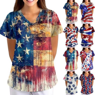 Plus Size Printed Scrub Working Uniform Tops For Women's Cross V-Neck  Short Sleeve Fun T-Shirts Workwear Tee With Pockets