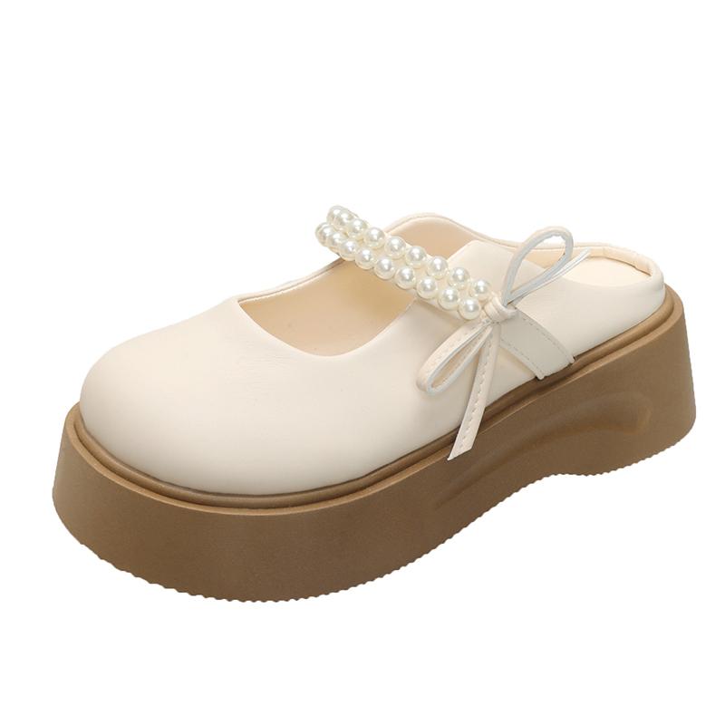 Mode Schleife Plateau Ballerinas Damen Hausschuhe Mode Perlenriemchen Slingback Schuhe Kleid Frau Pantoletten Schuhe 2025 Sommer Lässig Mujer Zapatos