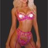 Sexy Embroidered Flower Lingerie Sets With Garter Belts 3-Pieces Sets Exotic Underwear Thin See Through Mesh Lace Bra And Panty