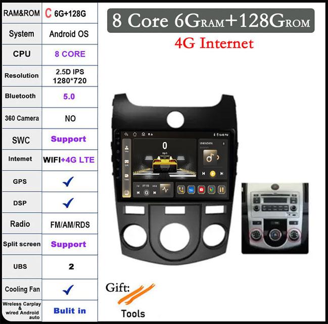 For KIA Forte Cerato 2008 - 2012 Android 14 Touch Screen Car Radio Multimedia Player Video GPS Navigaion DSP 4G Let