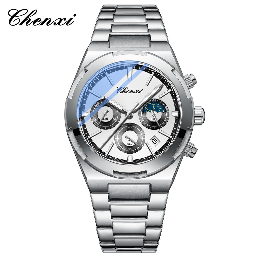 Man Wristwatch Business Waterproof Male Clock Luminous Date Stainless Steel Quartz Men Chronograph Watch