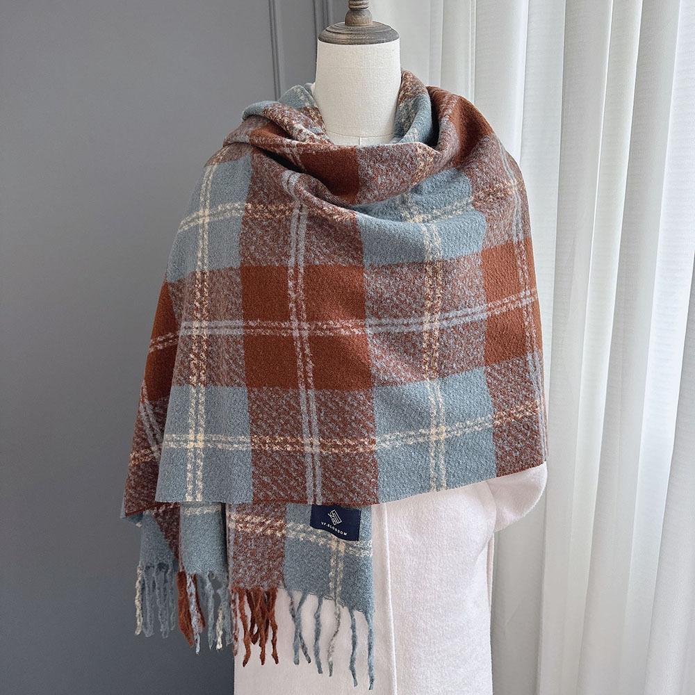 Farbiges Karomuster Quadrat Quaste Imitation Kaschmir Schal Damen Winter Warm Mode Außen Schal Schal