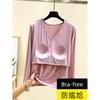 With Chest Pad Modal Long Sleeves Shirt Women Autumn Loose V-neck All-Match Casual Bottoming Shirt Thin Plus Size Top