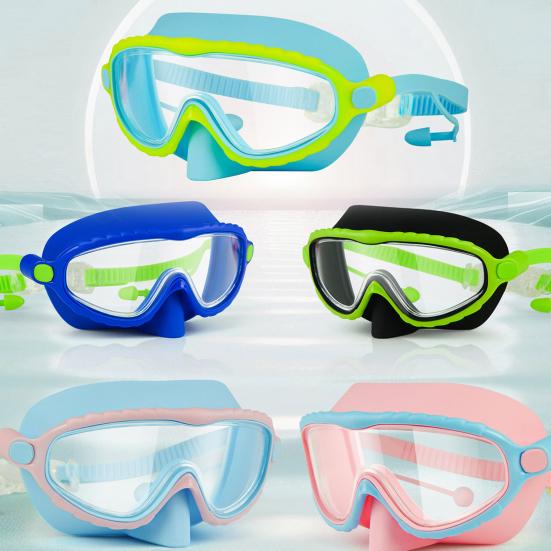 Kids Swim Goggles Anti-Leak Snork Face Guard with Nose Cover And Elastic Strap Anti-Fog UV Protection Swimming Goggles for Boys Girls Ages 3-15