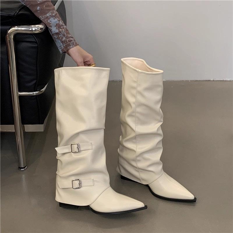 Coarse Heel High Heel High Boots Women's New Spring and Autumn Pointed Pile Boots Long Boots Pants Pants Boots Knight Boots