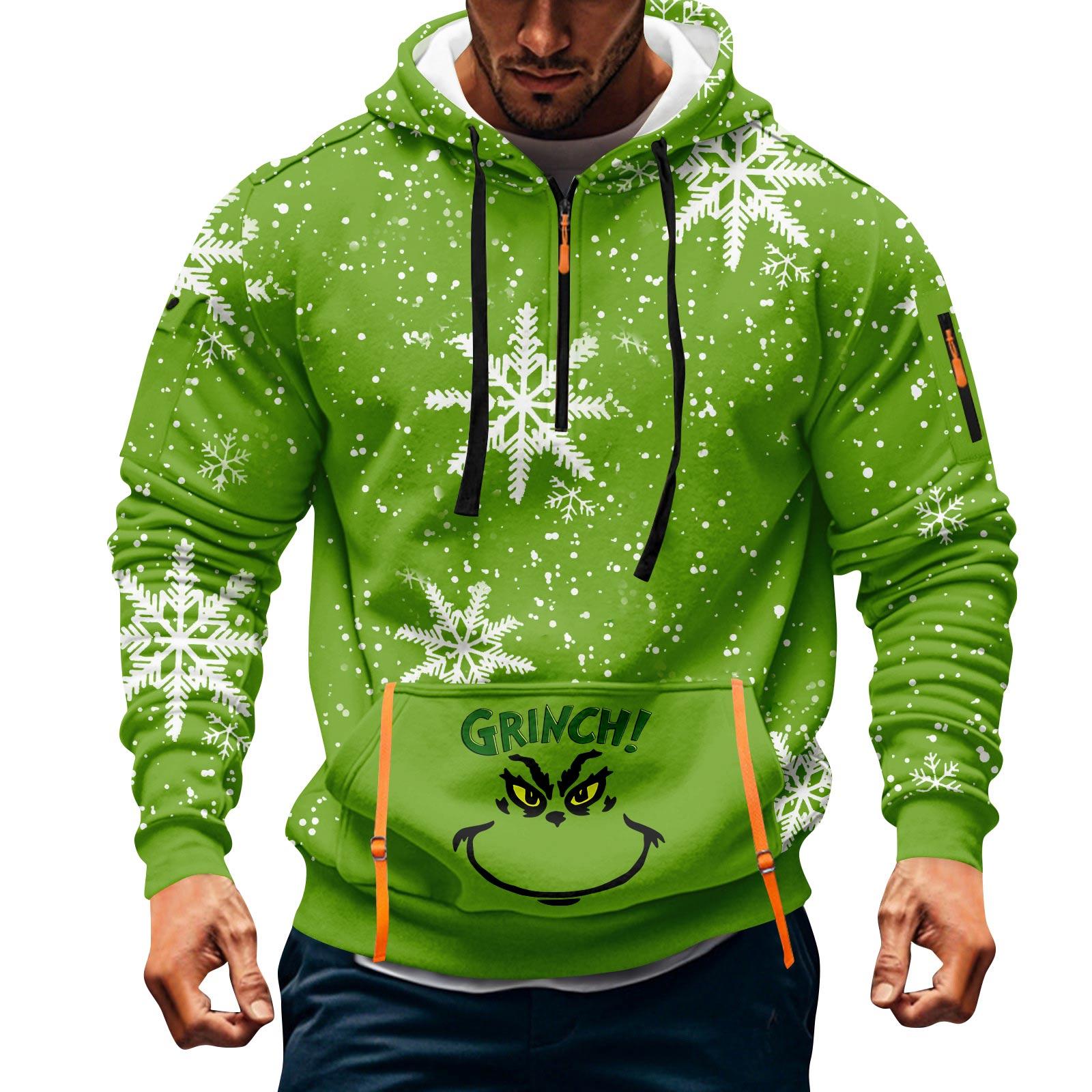 

Мужская толстовка с капюшоном на молнии до середины, повседневная спортивная с рождественским принтом XL белый