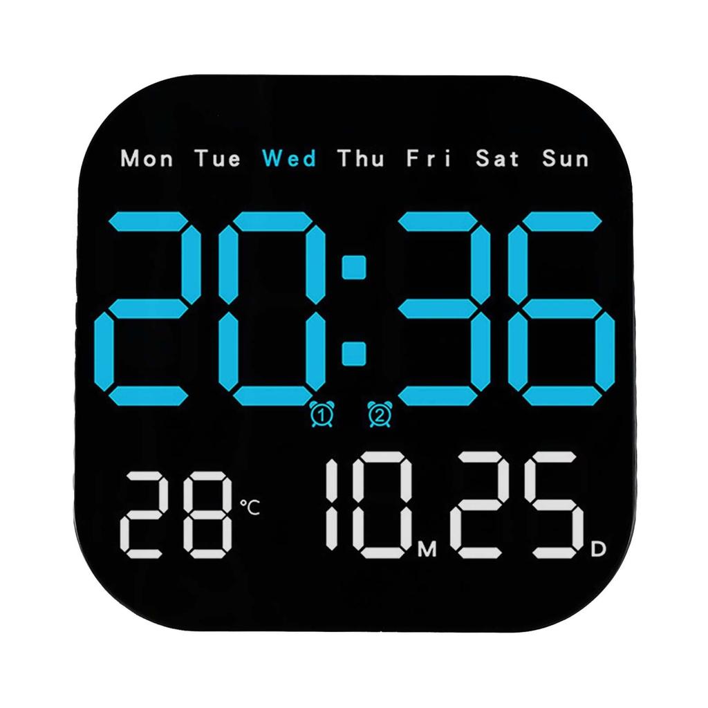 Same Screen Display LED Wall Clock Adjustable Brightness Black