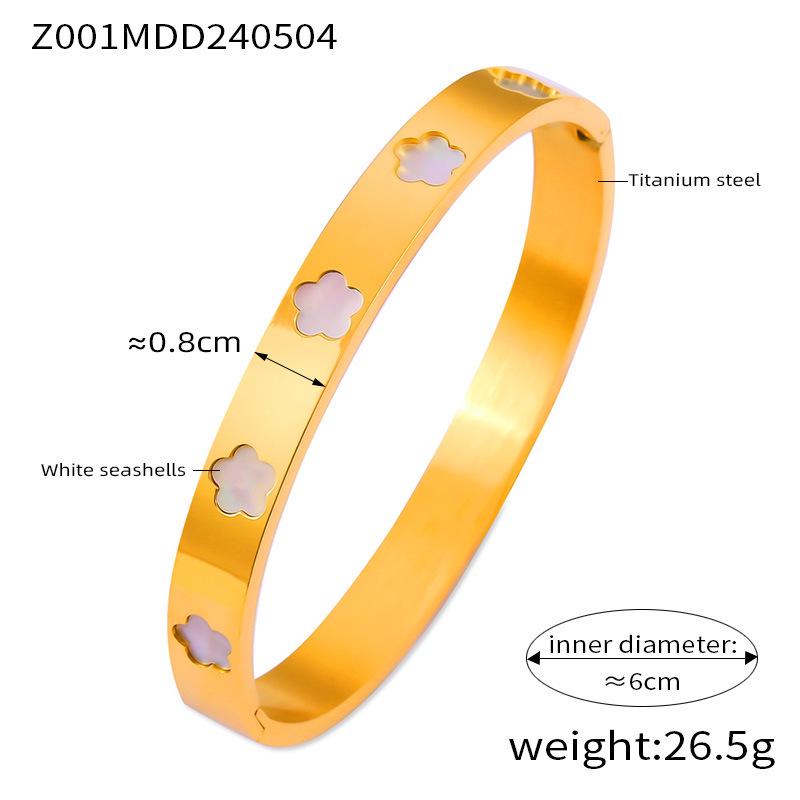 Elegant Gold-Plated Titanium Steel Bracelet with White Shell Flower and Geometric Acrylic Inlay