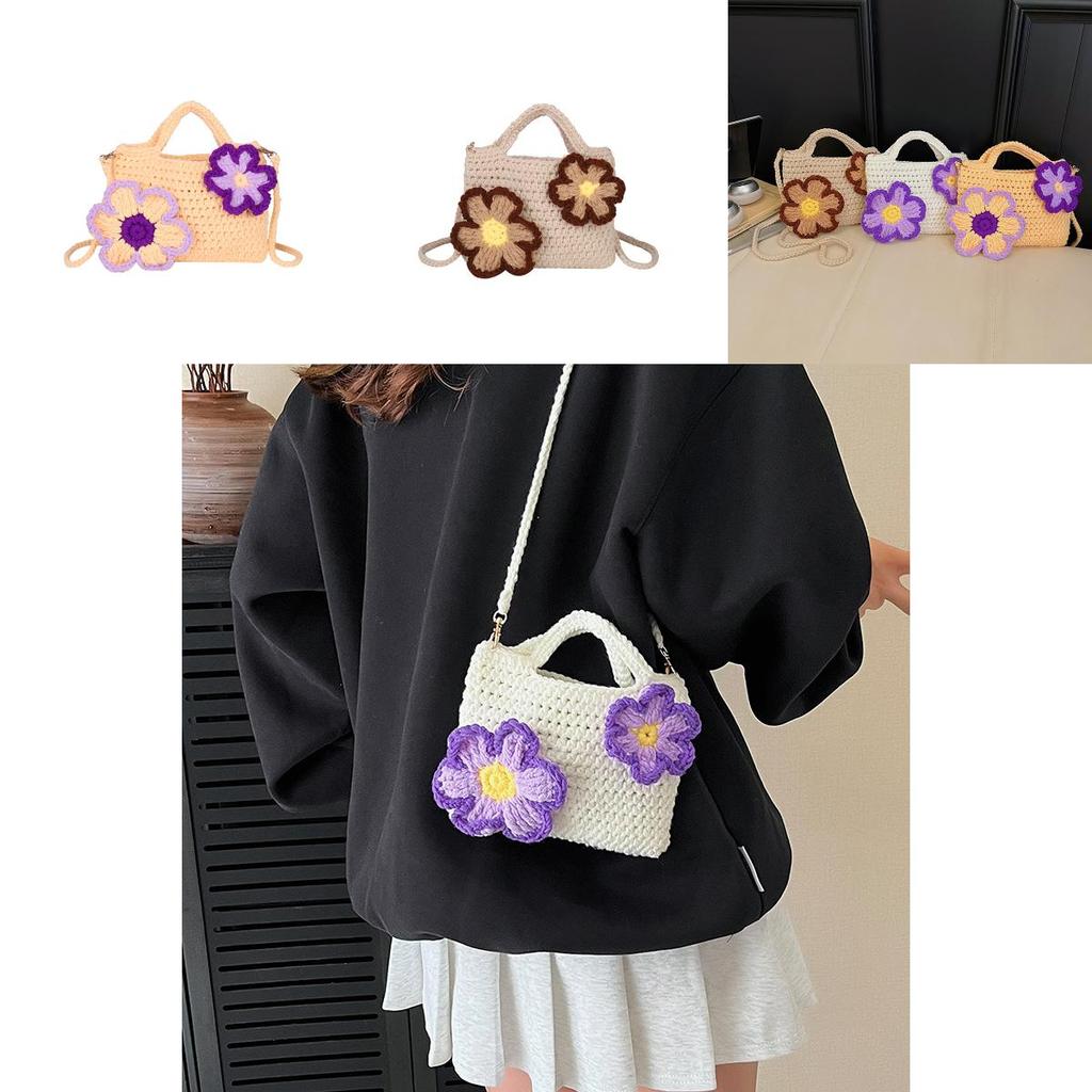 Minimalist Knit Crossbody Bag For Women With Flower Design For Daily Use