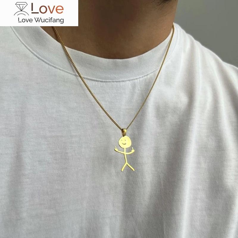 316l Stainless Steel Funny Doodle Necklace For Women Trendy Graffiti Personalized Hip Hop Men Accessories Male Necklace