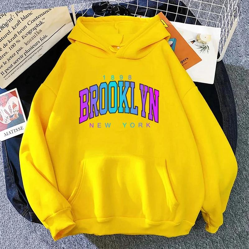 

Brooklyn Print Hoodie for Woman High Grade Urban Casual Hooded Sweatshirt Girl Daily Home Outdoor Comfort Loose Pullover 3XL