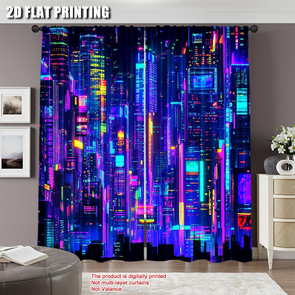 Modern Retro Punk Night City Curtain Futuristic Aesthetic Apply Bedroom Living Room Office Dormitory Curtains Set Of 2 Made Polyester Area Decor