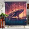 1pc Ocean Whale Shower Curtain - Vibrant Underwater Scene with Majestic Whale & Fish Design, Sunset Sky & Oceanic Theme, Durable