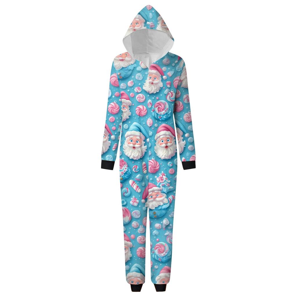 Christmas Print Parent-Child Outfit Hooded Zipper One-Piece Fashionable Home Suit Set