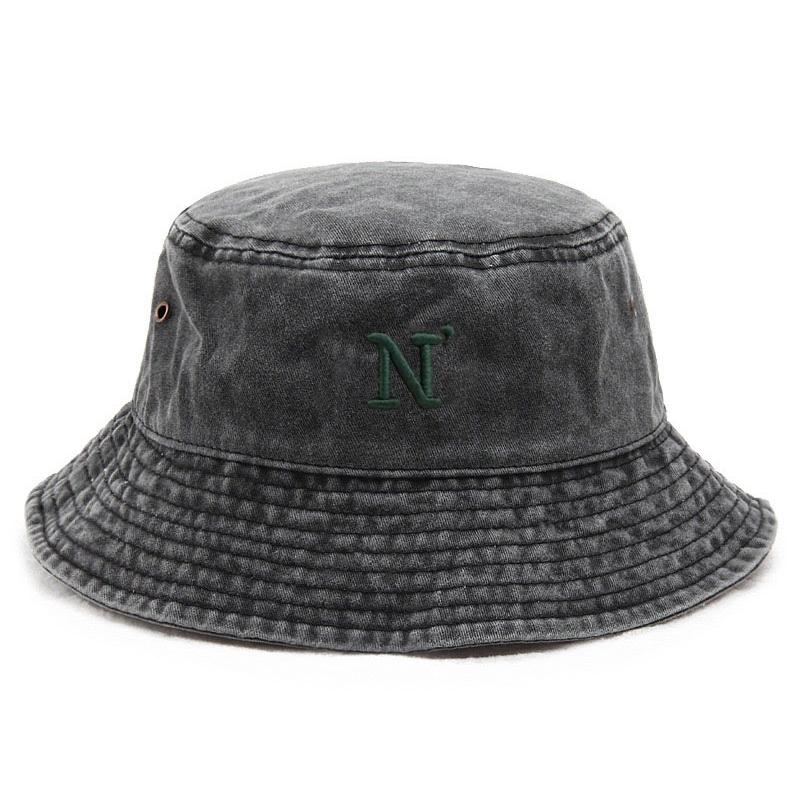 

N Letter Washed Cotton Bucket Hat for Men Women Vintage Wide Brim Sun Protection Adjustable Outdoor Fishing Beach Cap Sport Gift чорний