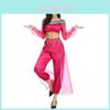 Elegant Arabian Women's Magenta Mesh Spliced Costume Set For Stage Performances