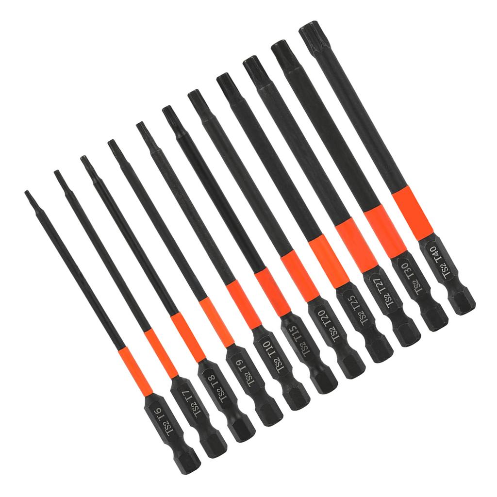 11PCS 100mm Torx Screwdriver Bits T10-T40 S2 Steel Magnetic Torx Security Star Hex Screwdriver Bits Set for Screwdrivers