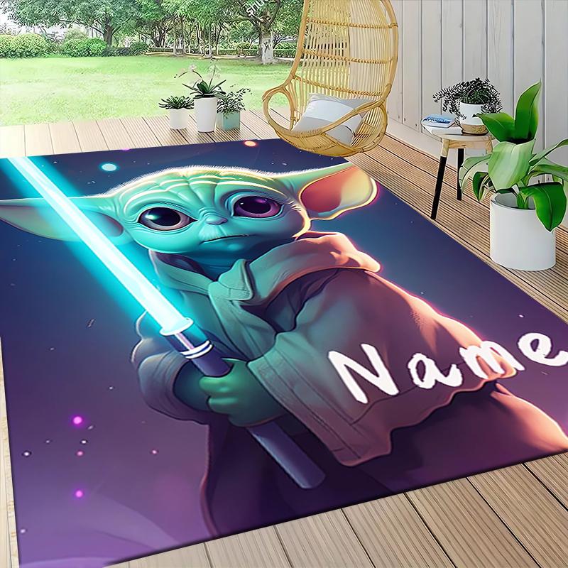 Custom Name Baby Yoda Lightsaber Adventure Carpet Rug Customizable Soft Washable Anti-Slip Home Living Room Sofa Mats Personalized Rug. 0909137