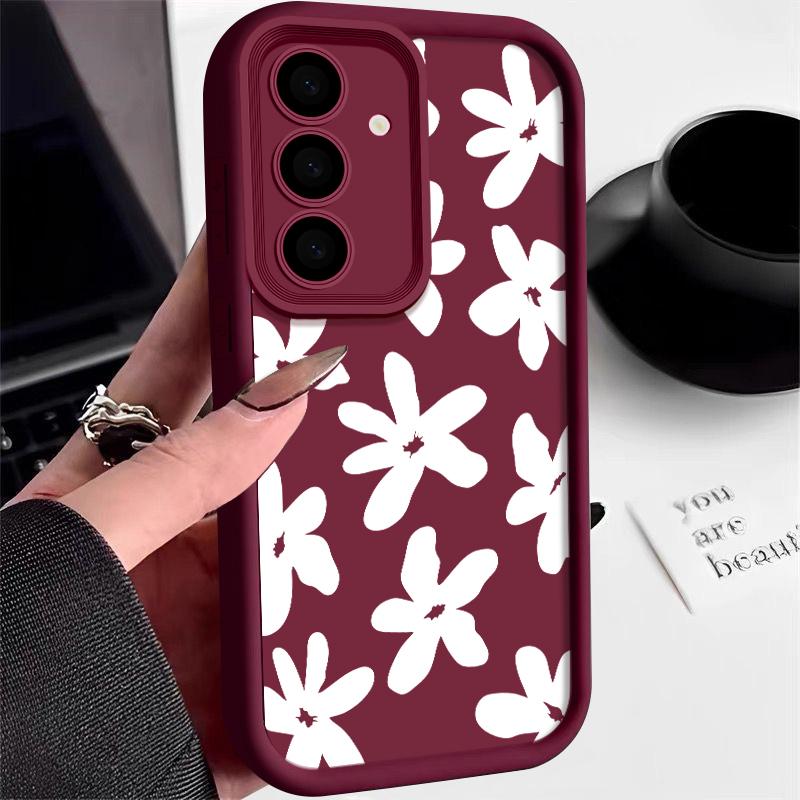 

Для Samsung Galaxy S25 S24 S22 Ultra Plus S23 S21 S20 Fe A55 A54 A14 5g цветочный силиконовый мягкий тонкий защитный чехол для объектива Samsung S24 Ultra вино красного