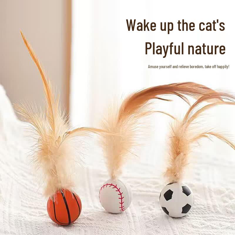 Interactive Feather Cat Toy with Elastic Ball