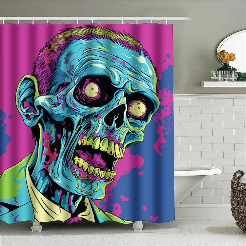 Tuniu Zombie Shower Curtain Cool Horror Graphic Wall Art Spooky Scary Funny Bathroom Decor W60H190(CM)-1 Pcs