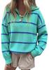 2026 Fall/Winter Women's Striped Zipper Sweater - Loose European and American Fashion Knit Pullover