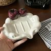 Luxury Ceramic Soap Dish with Drainage, Apple-Shaped Soap Holder for Bathroom Sink Countertop, Home Soap Tray