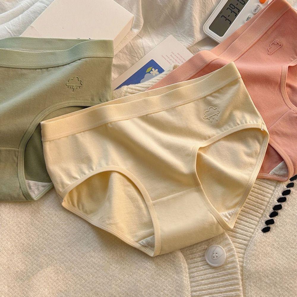 5Pcs Mid Waist Seamless Briefs Cotton Crotch Underwear for Women Soft Solid Color Panties Girl
