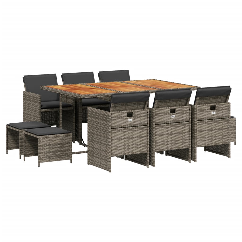 Vidaxl 11-Cz. Garden Furniture Set, With Cushions, Grey PE Rattan