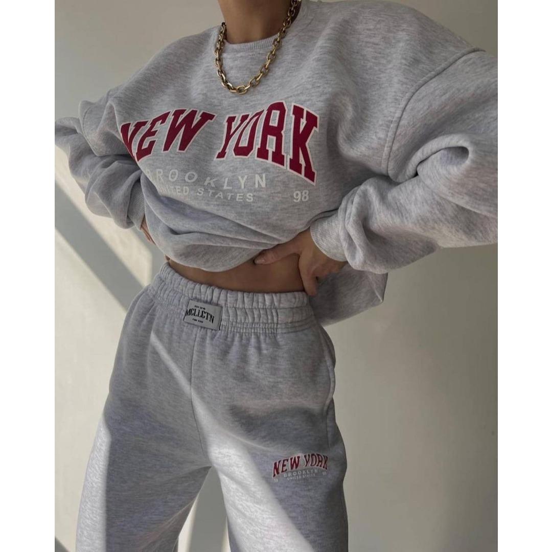 

BITCED Жіночий повсякденний модний щільний костюм із принтом плюс флісова толстовка з довгим рукавом і брюки 2XL сірий колір