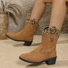 Fashion New 2025 Women's Ankle Boots Leopard Print Splicing Chunky Heels Western Cowboy Boots Trendy Autumn Winter Casual Shoes