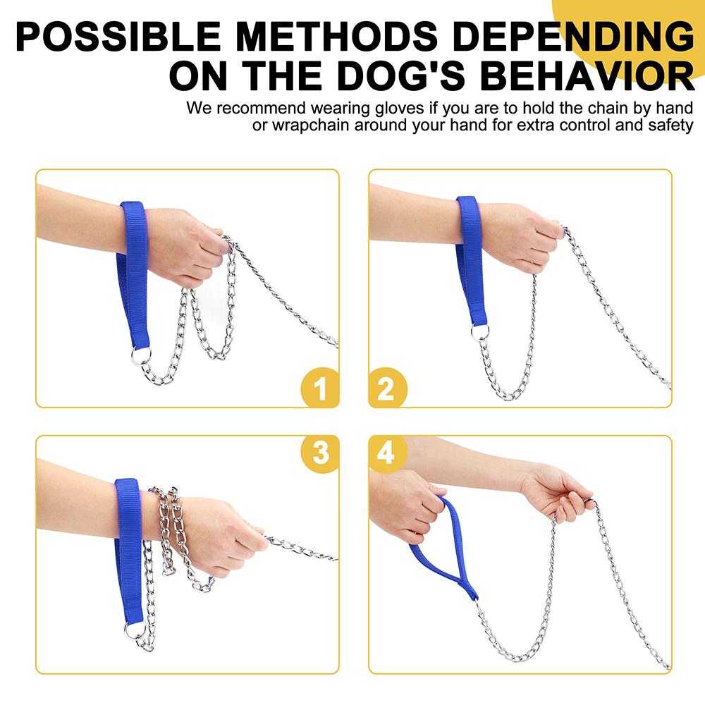 Stainless Steal Dog Chain Leash Durable Metal Pet Training Leash With Nylon Handle Pet Leads for Medium Large Dog Pitbull