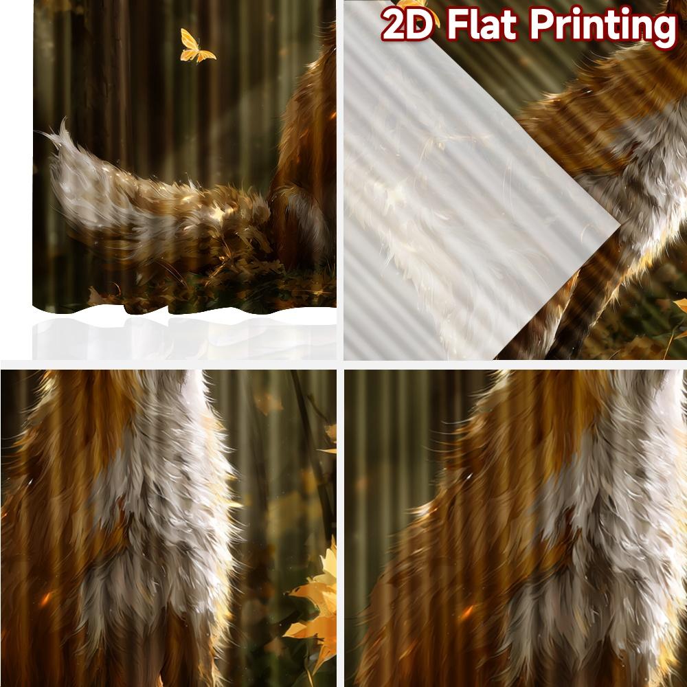2pcs, 2D FLAT PRINTING Curtains (Without Rod) Autumn Fox Halloween Festival Creative Curtains Polyester Curtains Decorations